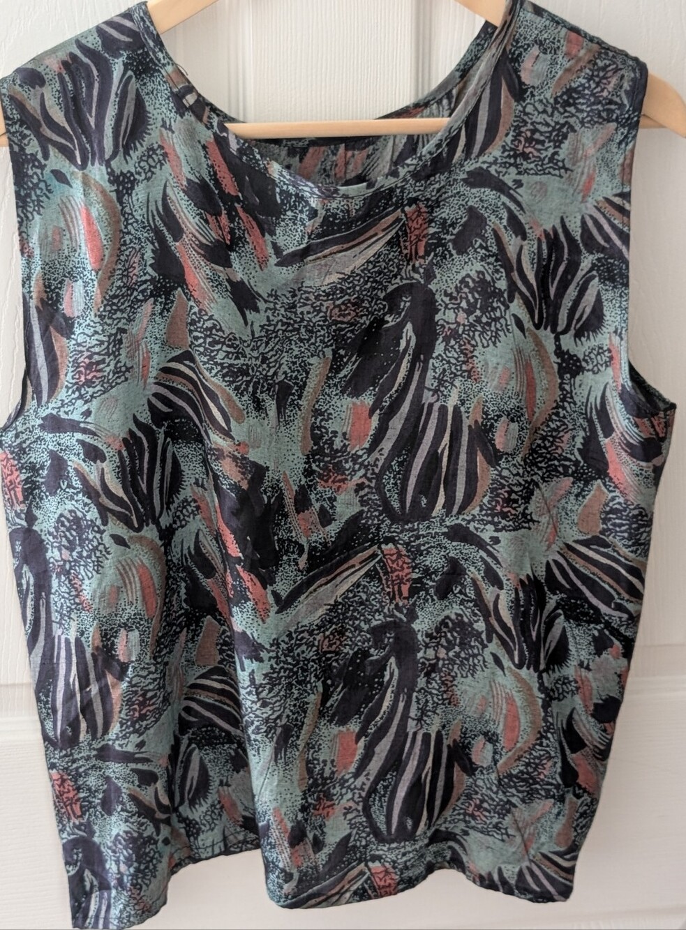 Handmade Sleeveless Printed Shell Top - Navy & Teal